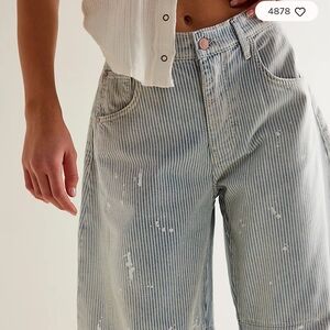 Free People We The Free Good Luck Mid-Rise Stripe Barrel Jeans